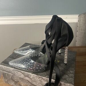Azalea Wang Stiletto Heels Rhinestone Pumps Ankle‎ Wrap Pointed Toe 8.5